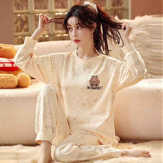 Pang Donglai Pajamas для женщин весной и осенью чистого хлопка Симпатичные корейские студенческие костюмы с длинными рукавами можно носить на улице, летнем, осеннем и зимнем большом размере.