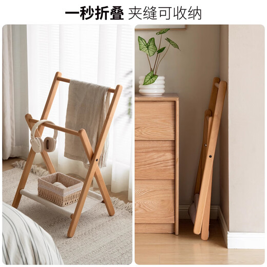 Genji Muyu solid wood clothes hanger, log wind coat and hat rack, small apartment bedroom clothes rack, household clothes drying rack (log color) 0.5 meter clothes hanger