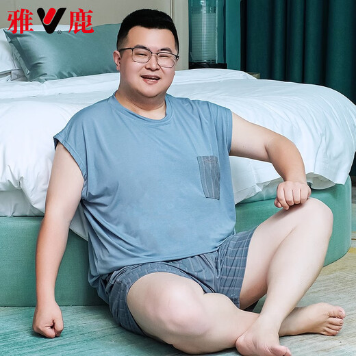 雅鹿轻奢胖子睡衣男夏季加肥加大莫代尔背心轻薄款无袖短裤圆领套头 MDR723深灰条纹 3XL 大【180-220斤】