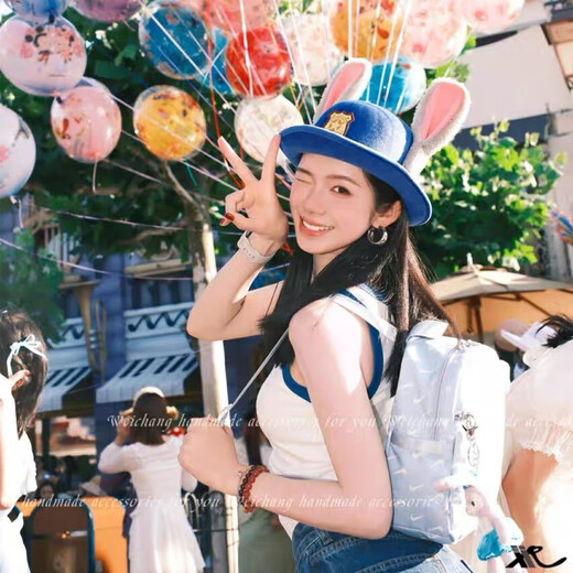 Indian (ENRMIIV) Zootopia Police Officer Judy Hat Rabbit Bowler Hat Judy Hat Children's Hairband Headwear Accessories Rabbit Officer Hat (Adult 57cm)