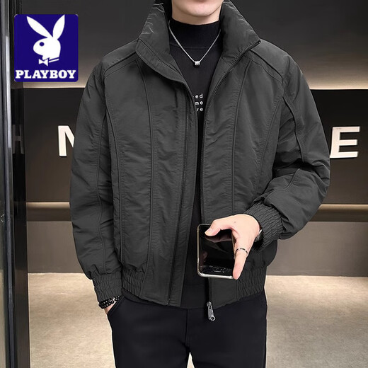 Playboy (PLAYBOY) 2025 Spring and Autumn New Fashion Jacket Men's Fashion Simple Versatile Stand-up Collar Jacket Classic Handsome Top Men Black XL 130-150Jin Jin is equal to 0.5 kg