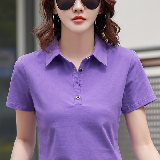 Pier Cardin Pure Cotton Lapa de algodón Camiseta morada de manga corta para femenino Summer Nuevo cuello de polo botón suelto deportivo informal de media manga 9853 blanca s de manga corta s recomendado 80-95Jin [Jin equivale a 0.5 kg]