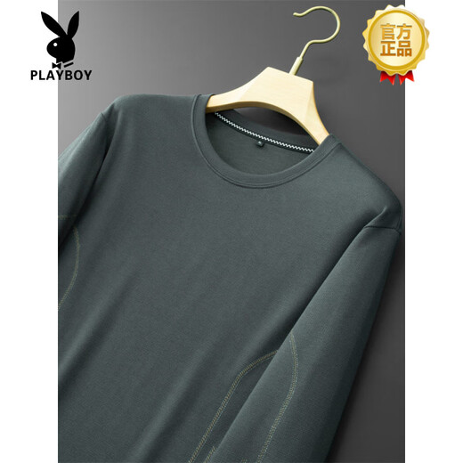
Playboy (PLAYBOY) high-end 2025 new spring and autumn long-sleeved T-shirt for men with fat plus size casual round neck sweatshirt fat man black 6630 XL