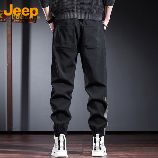 JEEP Jeep Overalls Men's Spring and Summer Casual Sports Pants Men's Loose Leg-tie Trendy Men's Pants Black 2XL