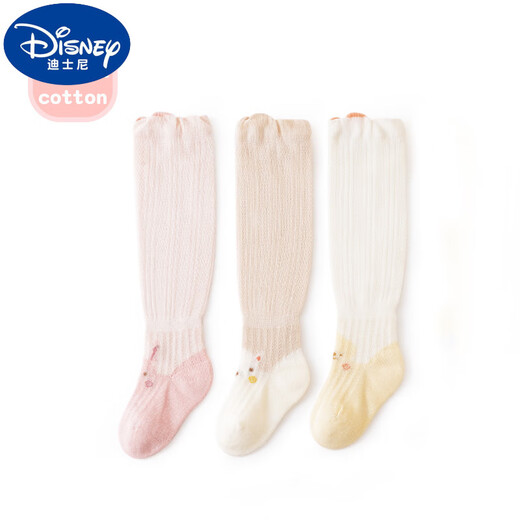 Disney baby socks spring and autumn thin loose-mouth mesh socks for newborn mosquito-repellent baby summer Class A pure cotton over the knee Hot sale B1047 Girl baby 3 pairs 0-6 months S size Sock sole length 8cm recommended 0-6 months