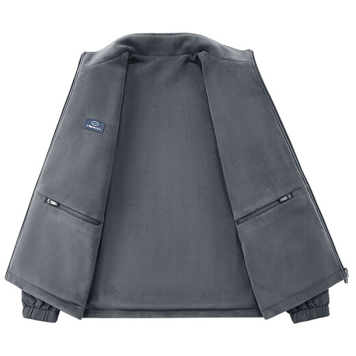 JEEP SPIRIT Jeep men's jacket reversible autumn and winter polar fleece thickened jacket windproof and waterproof fleece casual large size men's dark gray (reversible) 2XL (140-160Jin Jin equals 0.5kg)