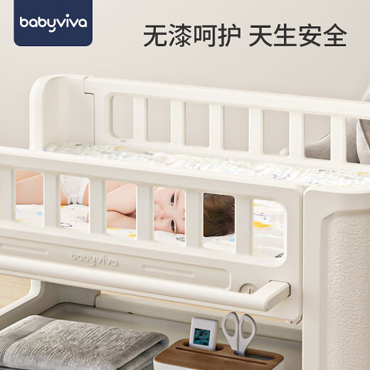 babyviva婴儿尿布台宝宝抚触护理台换尿布可移动新生儿洗浴婴儿床 布台+乳胶垫 其他_组装_框架结构