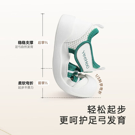 YEEHOO children's shoes summer breathable infant sandals soft sole non-slip toddler shoes mesh sandals antibacterial shoes white green size 23 recommended foot length 13-14cm