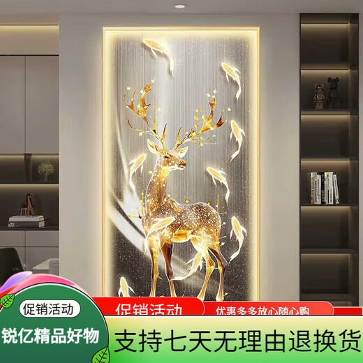 Chengzai Fugui Elk Living Room Decoration Painting Light Luxury Atmospheric LED Lights Directly opposite the door Wall Mural Painting Hallway Hanging Painting T12859 50*100 (Suggested 0.7-0.8 meters wall 4