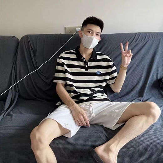 Mai Chaoshang Polo-Hemd gestreiftes Nischendesign Sinn für Hongkong-Stil Kurzärärmelte Männer Sommer vielseitig Mode T-Shirt Lose Top Yaoye Black Polo Shirt A897 M Vorschlag 90-100jin [Jin gleich 0,5 kg]