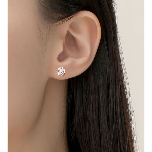 MHFDO999 sterling silver camellia earrings earrings pure silver sleep-free ear piercing screw ear jewelry S999 sterling silver camellia earrings 5.12g 10% off for a limited time