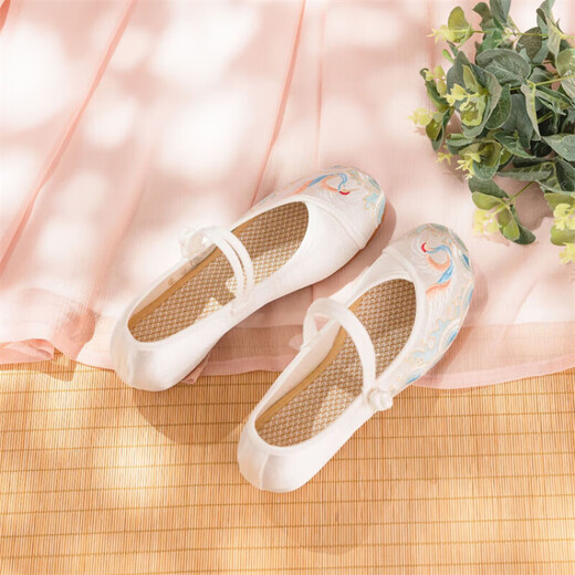 S'appuyant sur les chaussures en tissu de style ancienne pour femmes, semelles doux et confortable, chaussures Hanfu, chaussures de style national avec costume ancien Cheongsam Breatchable et chaussures de femmes durables, chaussures brodées blanches 36 [taille standard] 20 [pied de pied et pied haute face à une taille plus grande]