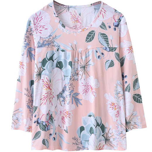 Zhidou Dou Middle-aged and Elderly Cotton Silk Pajamas Women can wear grandma long-sleeved single-piece tops for mothers and elderly people in summer [2 single-piece tops] 5168+5155 (40 fabrics are softer XL Recommended 80-105Jin [Jin equals 0.5 kg]