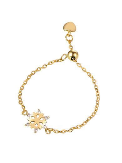 CAOX Korean 14K gold ring for women, fashionable and simple zircon snowflake gold telescopic adjustable ring for women