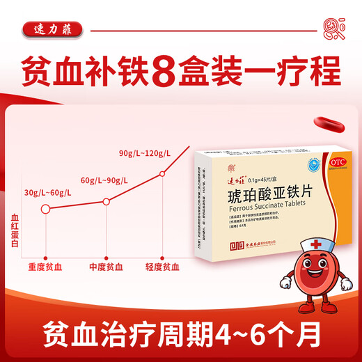 Sulifei Eisen -Succinat -Tabletten 45 Tabletten für Eisenauffüllung und Blut, schwangere Frauen mit Anämie, Frauen mit QI und Blut, Kinder mit Eisenmangel, Erwachsene mit Anämie, Vorbereitungsschwangerschaft und Stillen zur Vorbeugung von Eisenmangelanämie