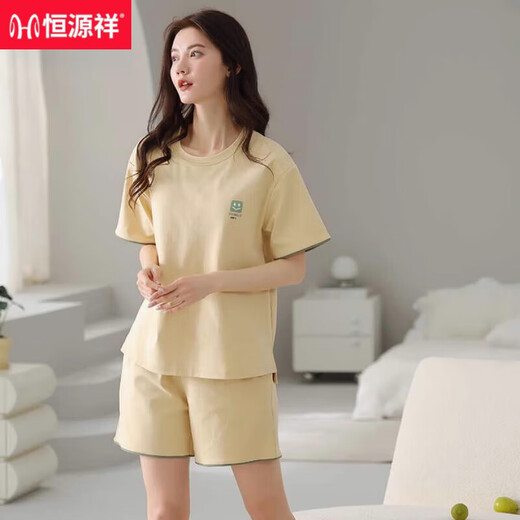 恒源祥睡衣女夏季纯棉短袖短裤简约休闲全棉薄款可外穿家居服套装可外穿 Z9855 M 建议80-100斤