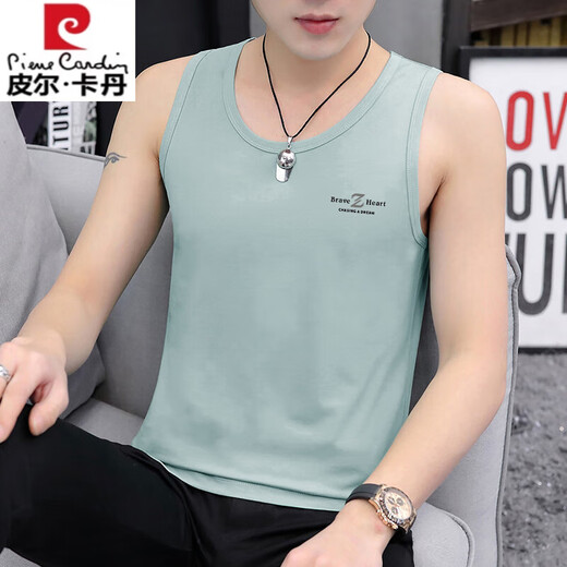 Pier Cardin pure cotton vest men's trendy brand vest slim fit personality trendy summer sports base men's sleeveless T-shirt 22 sets-M9232 pink +M9793 light gray M