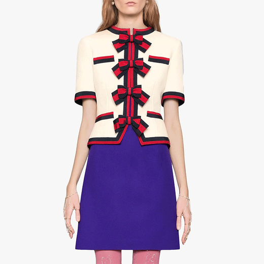 古驰（GUCCI）FW21 蝴蝶结短袖开衫外套毛衣 女款 白色 白色 均码 42