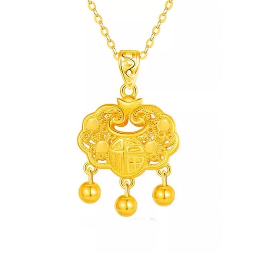 Qianjun CHENGNINI 24K longevity lock pendant 5G yellow I gold bell hollow safety lock necklace women's 999 pure gold plated pendant