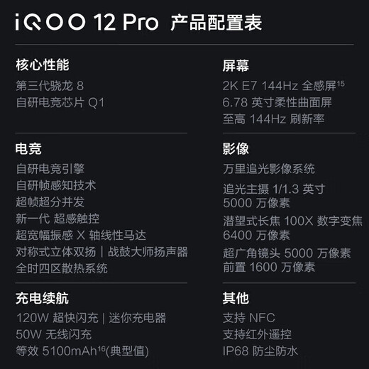 IQOO12pro 5G 3rd generation Snapdragon 8 vivo camera game e-sports mobile phone National Bank iQOO12pro Chuanshou 16GB+256GB standalone + third-party brand fast charge