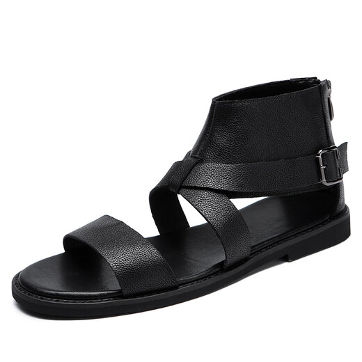 DISFANPU INTERNACIONAL DE LUXURA MANA Men's Zapatos de alta gama Men's Outter Wear Slippers Genuine Leather Outdoor Beach Beach Sandalias sin deslizamiento Negro [Caja de regalo de marca] 41