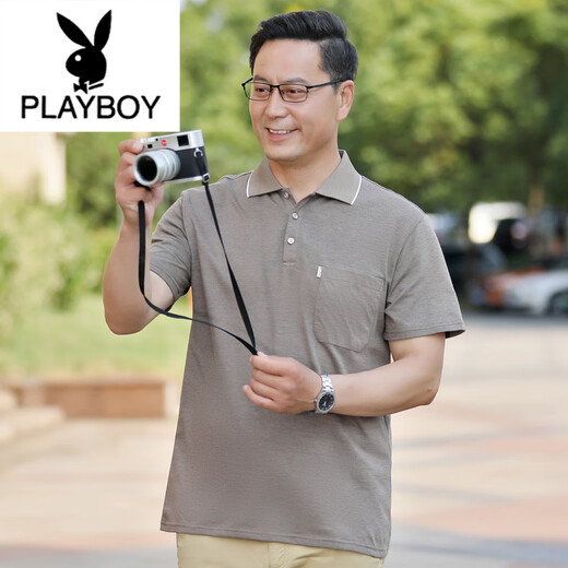 Playboy (Playboy) Nouveau papa T-shirt à manches courtes pour hommes Men d'âge moyen d'été Été d'âge moyen et hommes âgés Ice Summer Mercerise Cotton Top 691-GRAY M