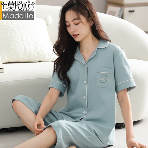 Modal pijama de algodón puro para mujeres en pantalones de manga corta de verano Cárdigan de gran tamaño para trajes de mujeres de mediana edad y jóvenes para ropa de uso al aire libre N9898 Pantalones cortos de manga corta Cárdigan M (80-100Jin [Jin equivale a 0,5 kg])