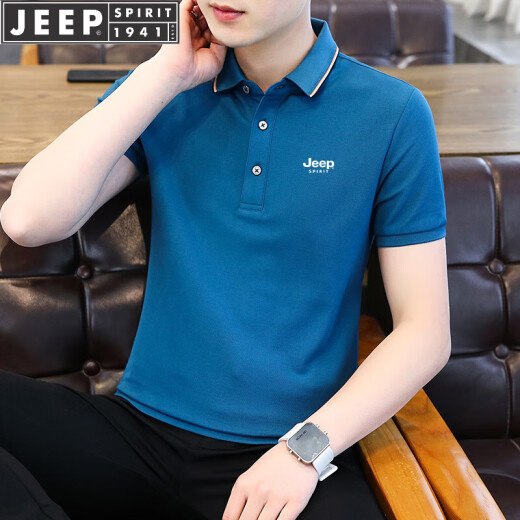 JEEP SPIRIT吉普短袖T恤男半袖上衣POLO男士新款夏季休闲商务中青年条纹半截 6636墨绿 3XL -(165斤-180斤)