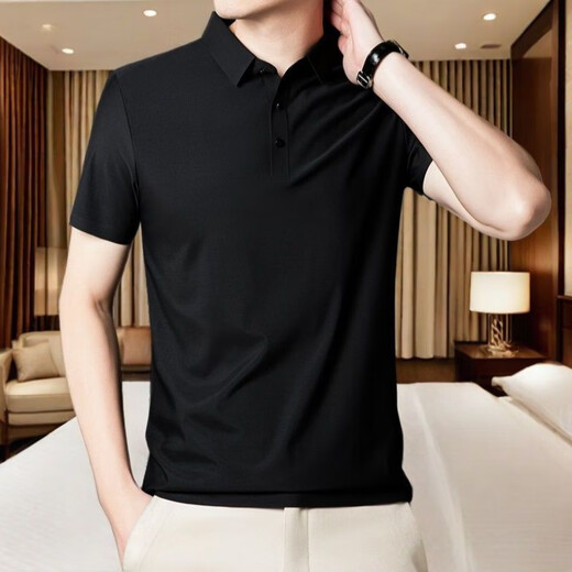 Ttpmer Summer Stretch Ice Silk Shirt Polo Camiseta de manga corta Tendencia de camiseta 12358 Negro + 12358 Dark Grey M Recomendado 80-105Jin [Jin equivale a 0.5 kg]