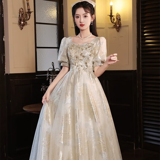 Li Baixin champagne color evening dress women's banquet French light luxury niche temperament high-end sense princess student adult ceremony art test champagne color M recommended 90-100Jin Jin is equal to 0.5 kg