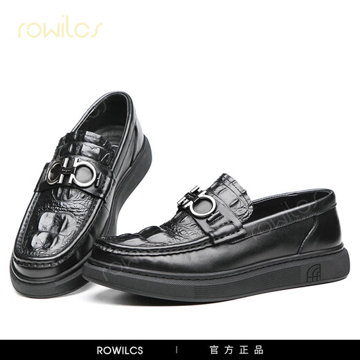 Rowilcs Marke Größere Dock-Schicht Cowide Beanie Herren Schuhe atmungsaktiven Loafer Fuß kleiner Größe Krokodilmuster Business Casual Schuhe Männer D6194-19B genäht, nicht Viscose 37