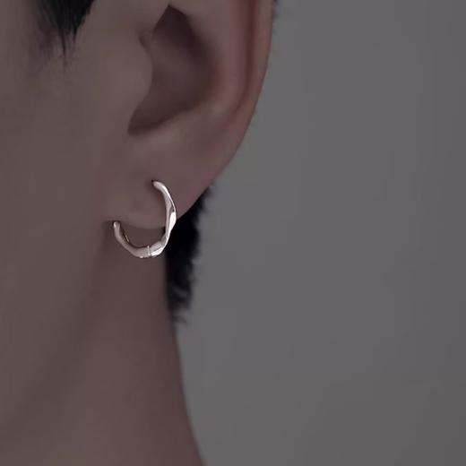 Liangshihuan S999 sterling silver earrings for men single pure silver ear piercing high-end Mobius earrings boys hoop earrings single