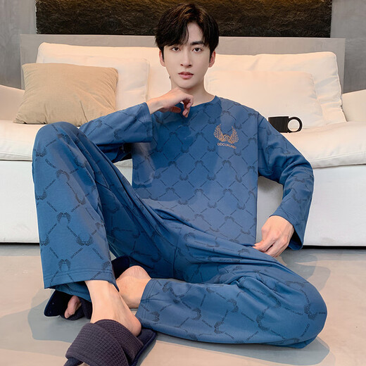 Yalu 2024 new spring and autumn pajamas for men's autumn and winter pure cotton long-sleeved teenagers can wear casual home clothing suit KJ9905 L