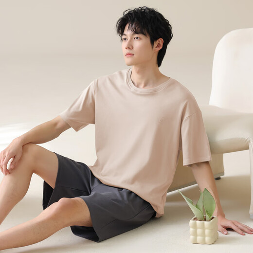 七匹狼（SEPTWOLVES）2025新款男士睡衣夏季纯棉薄款短袖休闲加大码家居服套装可外穿男 13601 L (100-120斤)