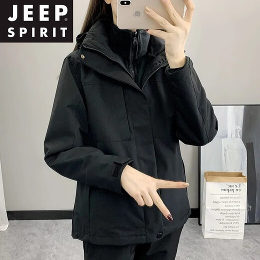
JEEP SPIRIT jacket for women 2025 new autumn and winter plus velvet thickened three-in-one removable windproof waterproof mountaineering suit for men and women Hibiscus purple silver fox velvet liner M