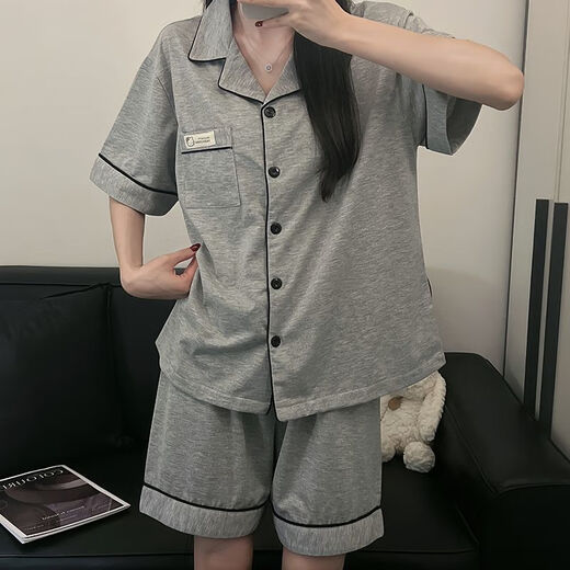 莫代尔韩版简约纯色棉睡衣女短袖短裤夏季两件套宿舍可外穿家居服套装 9903#黑色 M 80-100斤
