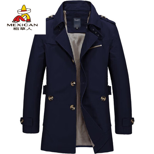 Scarecrow spring and autumn men's windbreaker mid-length lapel short jacket coat coat large size cloak thin slim fit light khaki 4XL