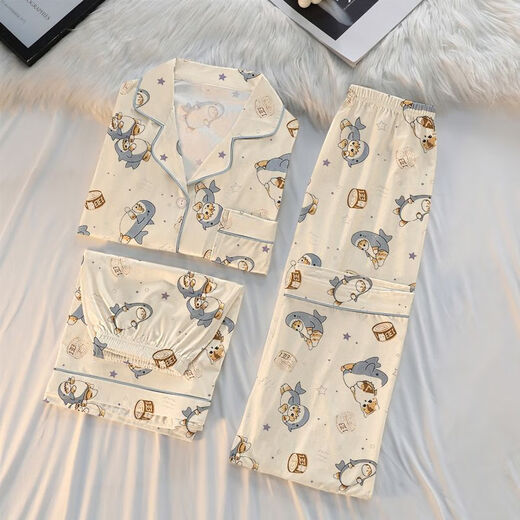 Pajama de pájaros carpinteros de pájaro cartilé de algodón puro de algodón puro de algodón puro de manga corta de tres piezas.