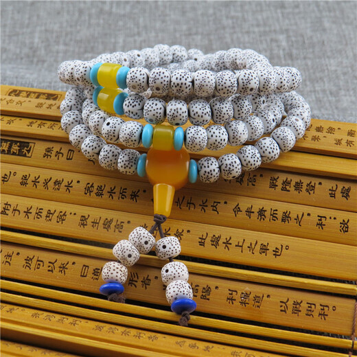 Fat Donglai's same style beeswax 108 imitation star and moon Bodhi seed necklace hand string Buddha beads imitation bracelet couple's hair multi-circle star and moon two tail beads style