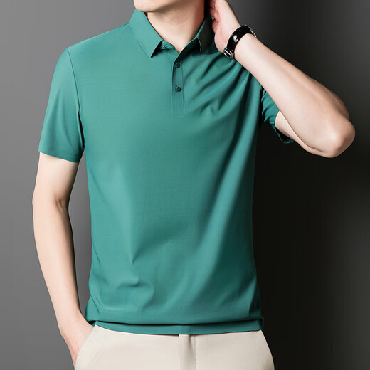纤丝鸟夏季时尚新款男士翻领短袖T恤休闲商务透气POLO衫12358 海棠红 L