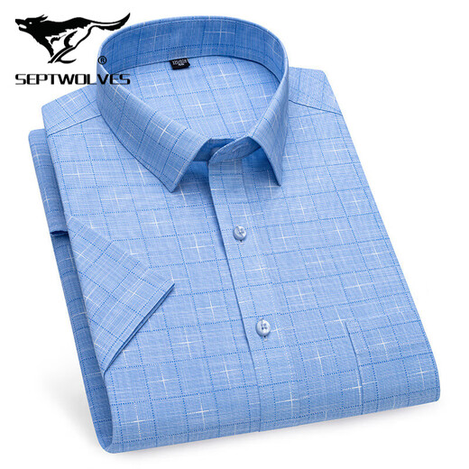 Sieben Wolfs 2025 Sommer Herren-No-Lösungs-Kurzarm-Shirt mit mittleren Altersgeschäften Middel Kleidung Fashion Comfort High-End-Baumwoll-Shirt DX6629 42