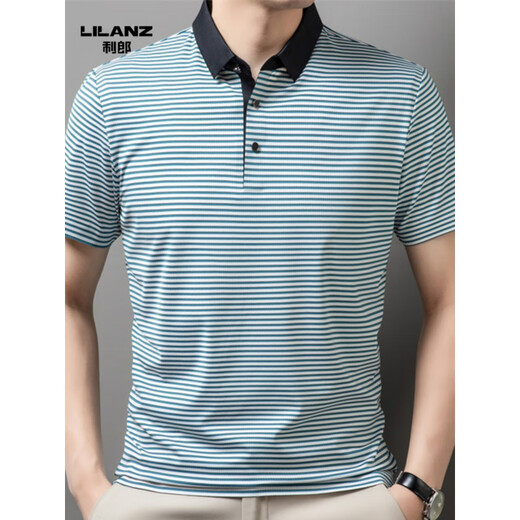 T-shirt à manches courtes de Lilang Men's Summer Summer Striped Young and Middle-Agef Casual Polo Contrac