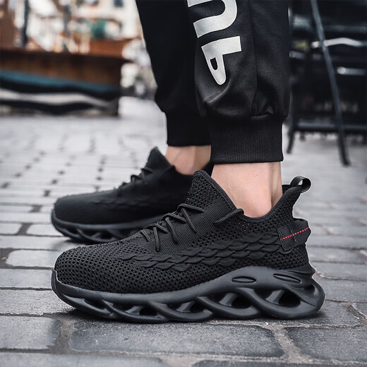 Jiefu Arbeitsschutzschuhe für atmungsaktive weiche alleinige, leichte lässige Gelegenheits-Elektrikerin-Kopf Anti-Smash-Sicherheitsarbeit 814 36 844 Black Flying Weaving Anti-Smashing Anti-Puncture