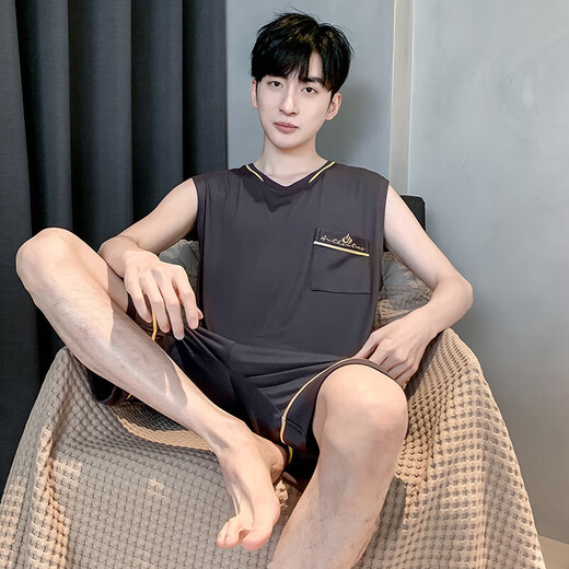 欧瑟芙莫代尔睡衣男士背心冰丝夏季无袖薄款青少年学生生大码家居服套装 XQ9901凉感莫代尔 M 小-适合身高155cm左右体重80