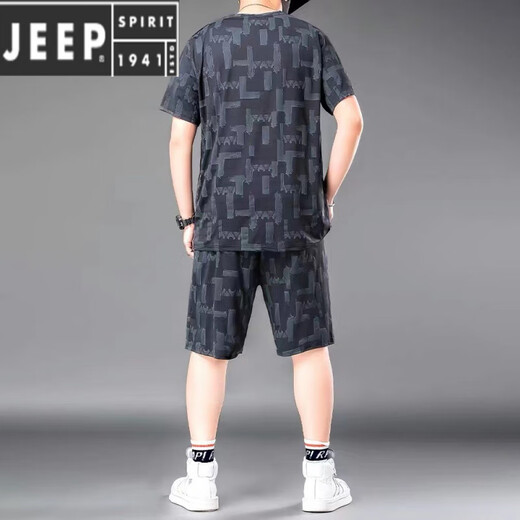 Jeep Spirit120-280Jin [Jin равняется 0,5 кг] Большой размеров ледяной шелковый шелковый случай повседневного костюма Мужчина летняя спортивная одежда.