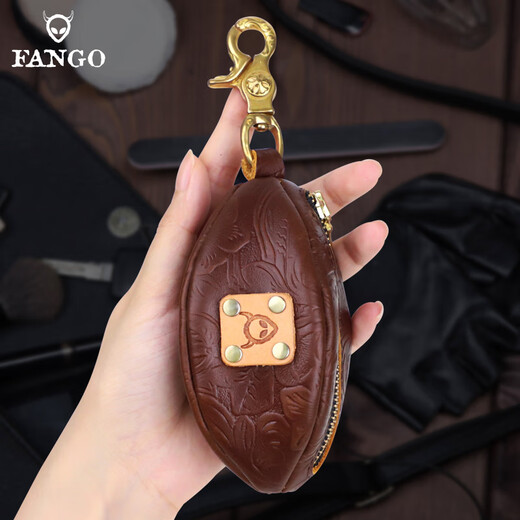 Känguru (Känguru) handgefertigtes Retro Leder -Schlüsselbeutel Herrenkopfschicht Cowhide Wechseln Schlüsseltaschen Taille Hanging Rugby Key Bag Trendy Geschnitztes elegantes Schwarz