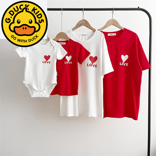 G.duck2026 Korean style loving parent-child outfit for a family of three or four baby cotton short-sleeved T-shirt family outfit photo shoot white 66 rompers 10-14Jin Jin is equal to 0.5kg