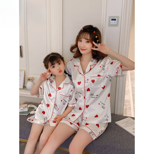 G. DUCKKIDS亲子睡衣夏季冰丝真丝绸短袖薄款母女大童女孩儿童空调家居服套装 QN1049短袖长.裤 14码 【适合体重45-55斤】