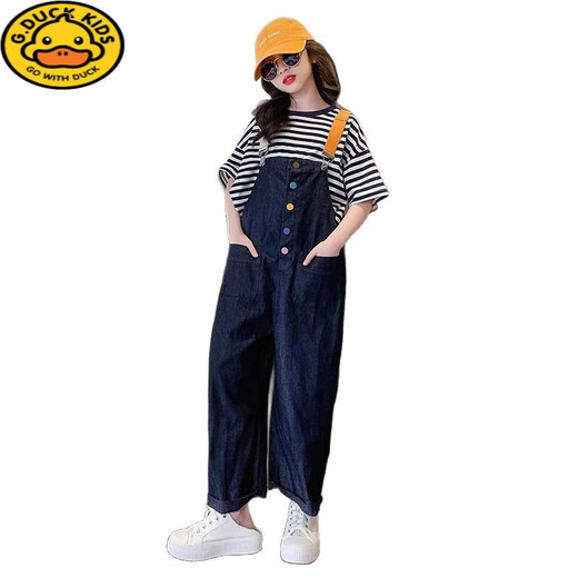 G.DUCKKIDS儿童裤子女韩版洋气女童牛仔背带裤春夏季中大童女孩休闲时尚长裤 N9005-单件背带裤 160 (建议150-160cm穿着)