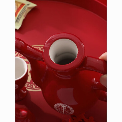 Meikejie Wedding Toast Cup Wedding Banquet Ceramic Wine Pot Chinese Wedding Cup Wine Divider Festive Set Chinese Red Wine Set Gold Bottom Happy 1 Pot + 2 Cups